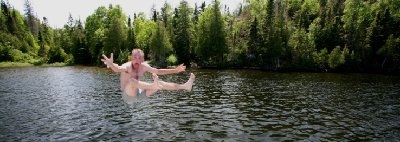 2008-06-29 Isle Royale Day 3 (2l6) Paul jumping in Chippewa Harbor RAYsmall.jpg