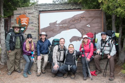 Trail-assembled group photo at Rock Harbor