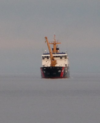 Coast Guard ship installing buoys at Malone Bay